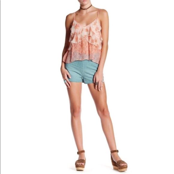 Free People 2 smoky blue embossed textured shorts - Picture 1 of 4
